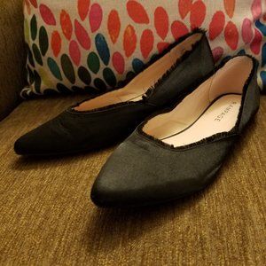 Rampage Casie Black Satin Frayed Hem Flats 8.5